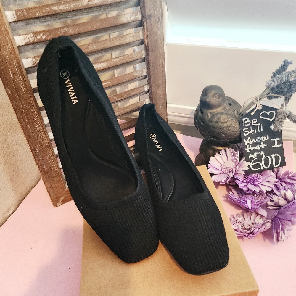 VIVAIA MELODY PUMPS BLACK KNIT FABRIC SQUARE TOE CHINKY BLOCK HEEL SIZE 39 - Picture 13 of 13